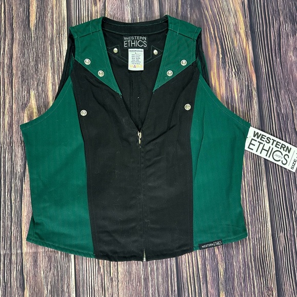 Women’s Vintage Western Ethics 2 Tone Black & Green Pants & Vest Set - Picture 8 of 12
